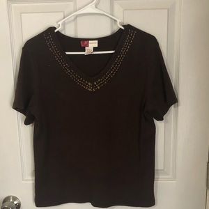 JM petite Large Brown T with beading